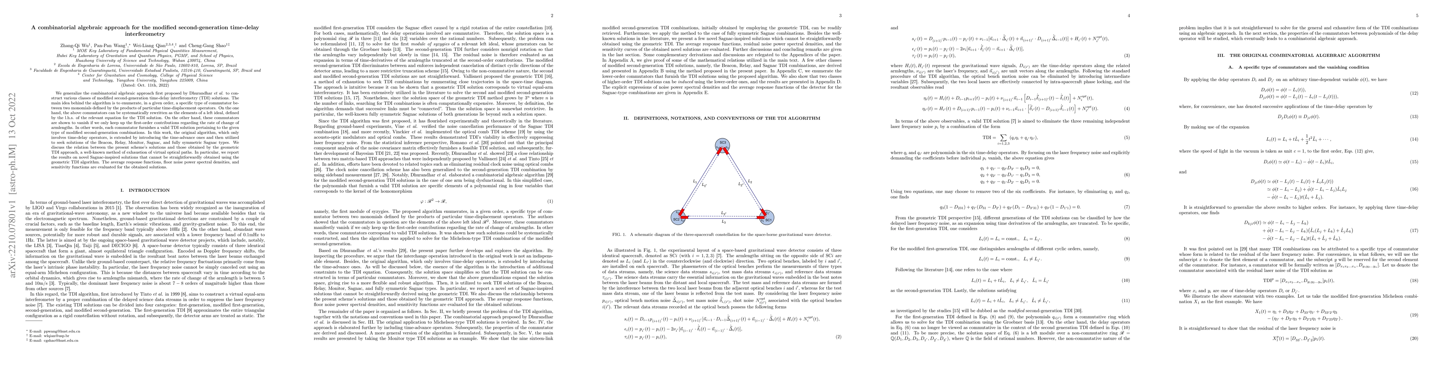 Thumbnail for A combinatorial algebraic approach for the modified second-generation
  time-delay interferometry
