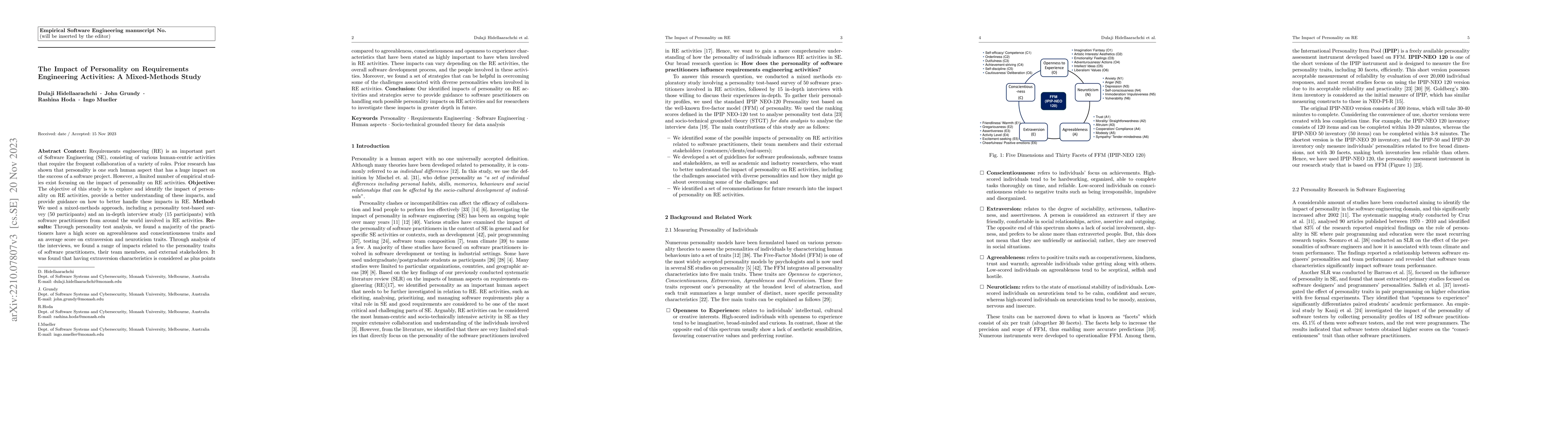 Thumbnail for The Impact of Personality on Requirements Engineering Activities: A
  Mixed-Methods Study