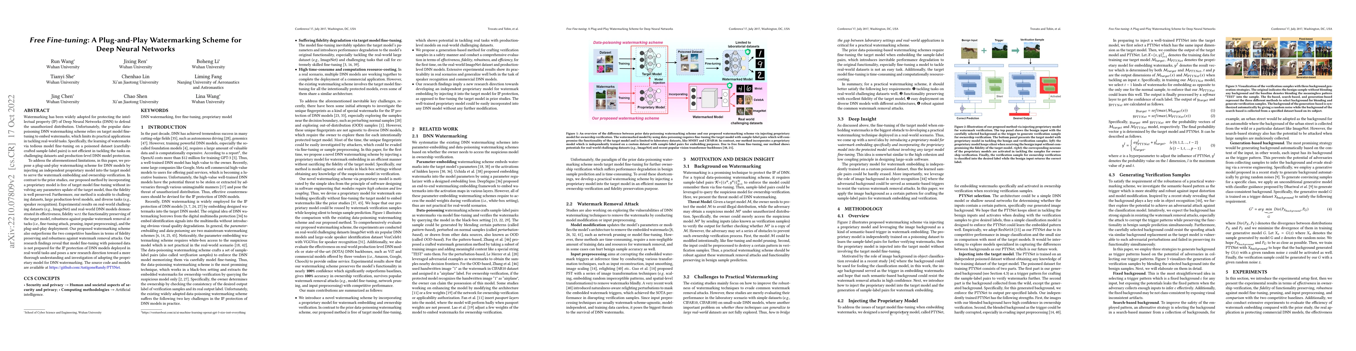 Thumbnail for Free Fine-tuning: A Plug-and-Play Watermarking Scheme for Deep Neural
  Networks