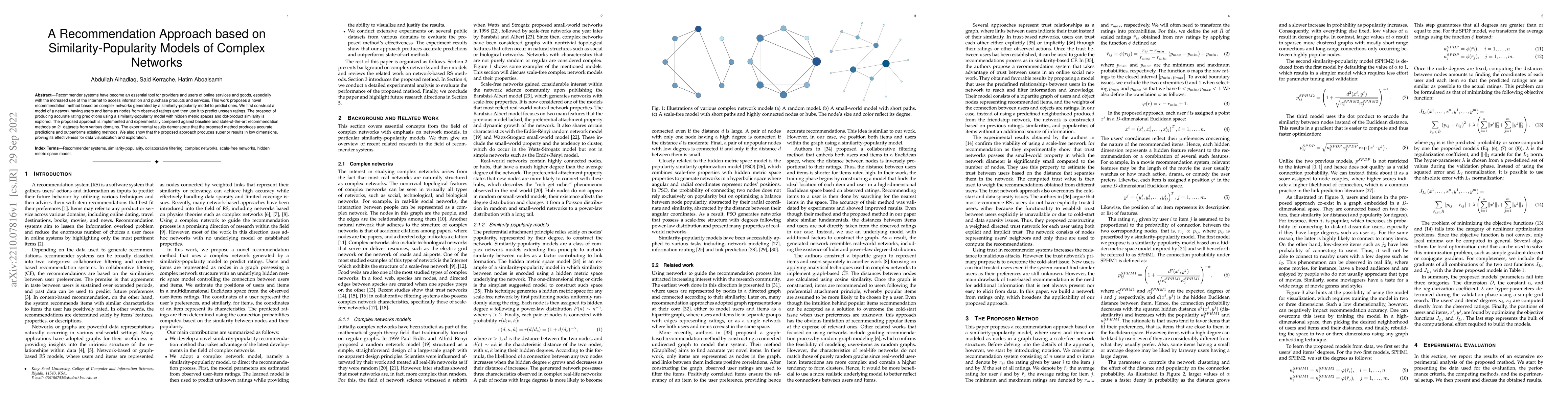 Thumbnail for A Recommendation Approach based on Similarity-Popularity Models of
  Complex Networks