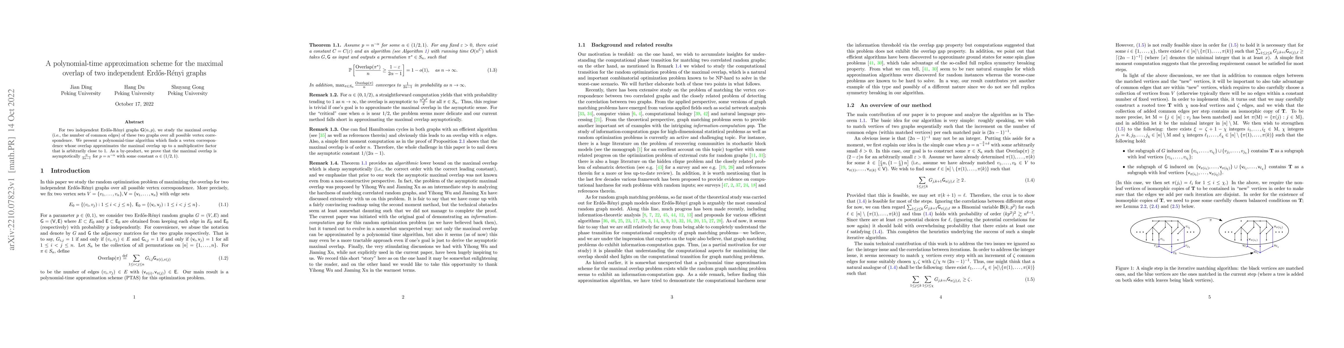 Thumbnail for A polynomial-time approximation scheme for the maximal overlap of two
  independent Erd\H{o}s-R\'enyi graphs