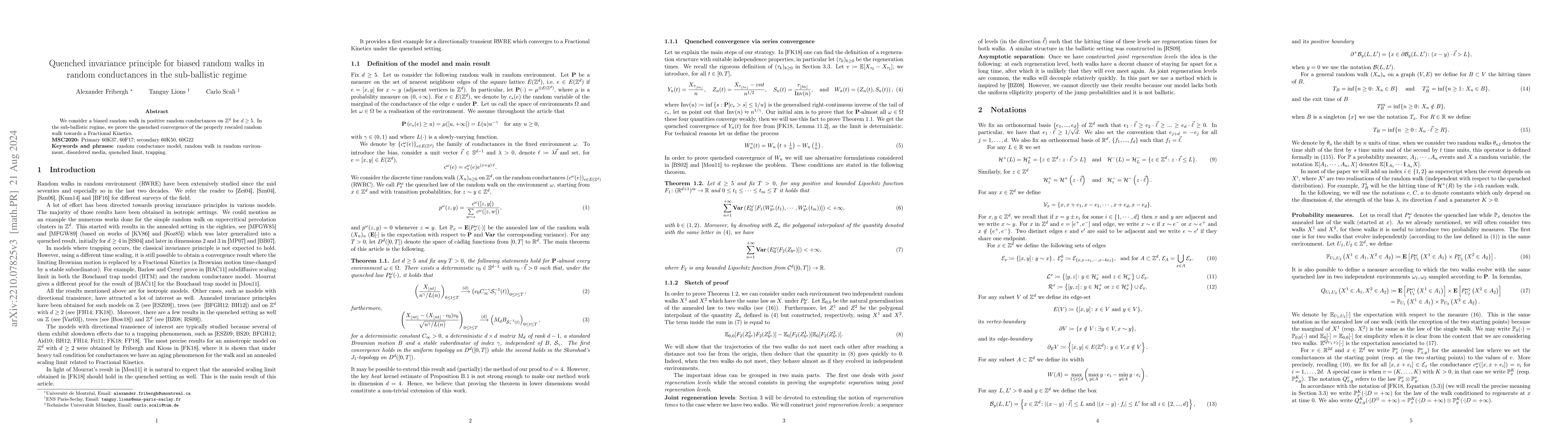 Thumbnail for Quenched invariance principle for biased random walks in random
  conductances in the sub-ballistic regime