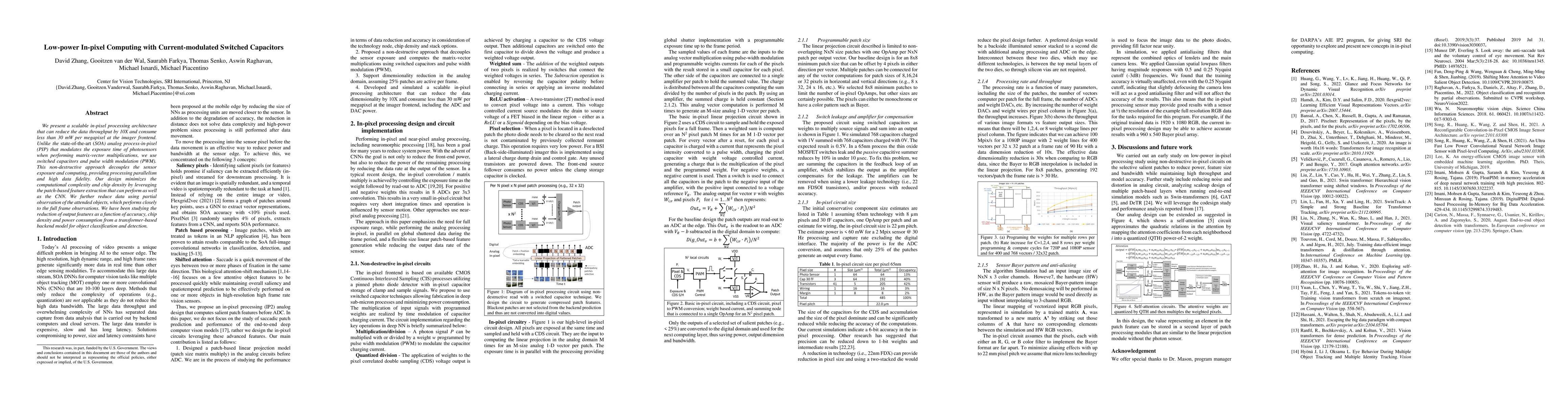 Thumbnail for Low-power In-pixel Computing with Current-modulated Switched Capacitors