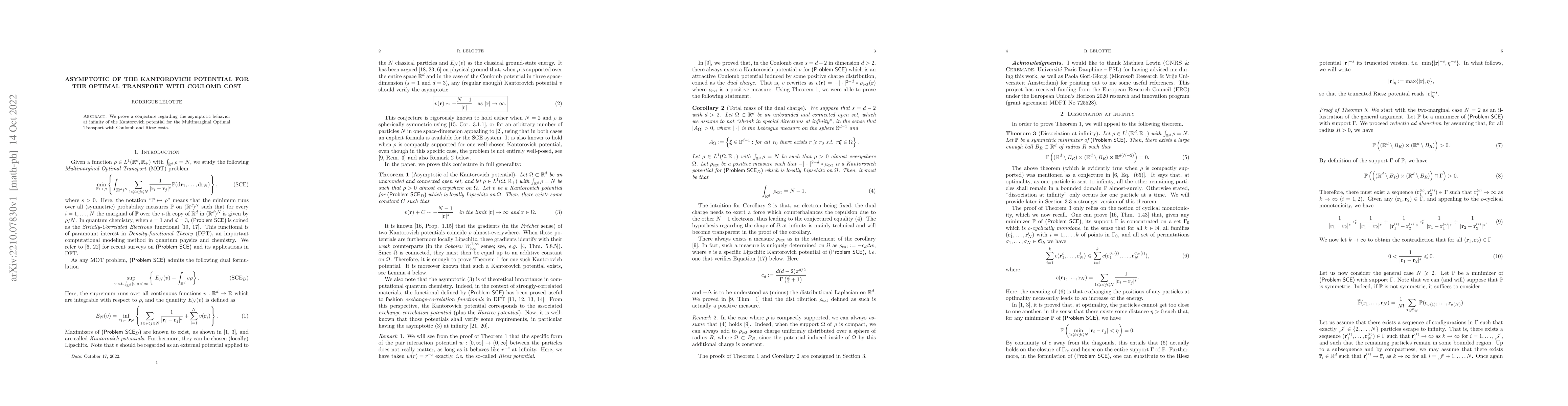 Thumbnail for Asymptotic of the Kantorovich potential for the optimal transport with
  Coulomb cost