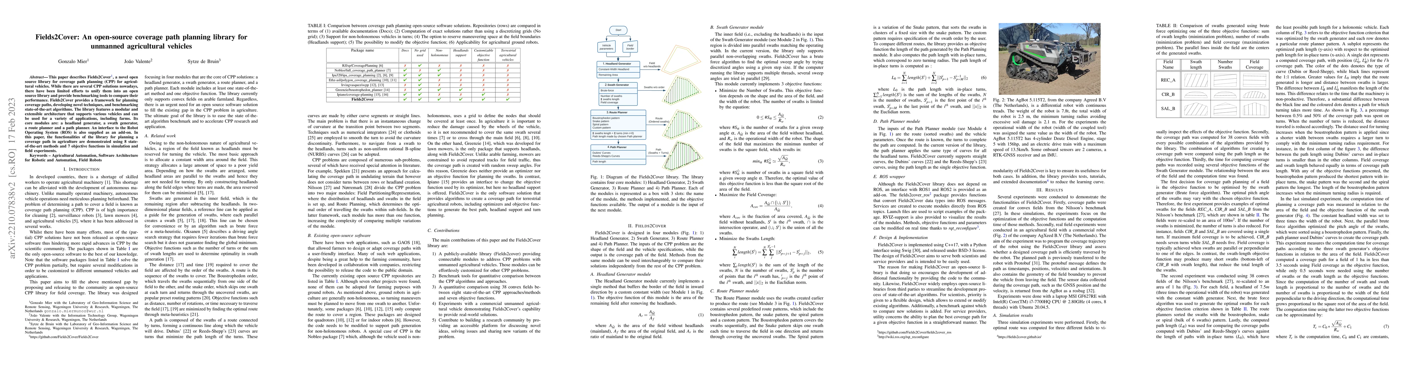 Thumbnail for Fields2Cover: An open-source coverage path planning library for unmanned
  agricultural vehicles