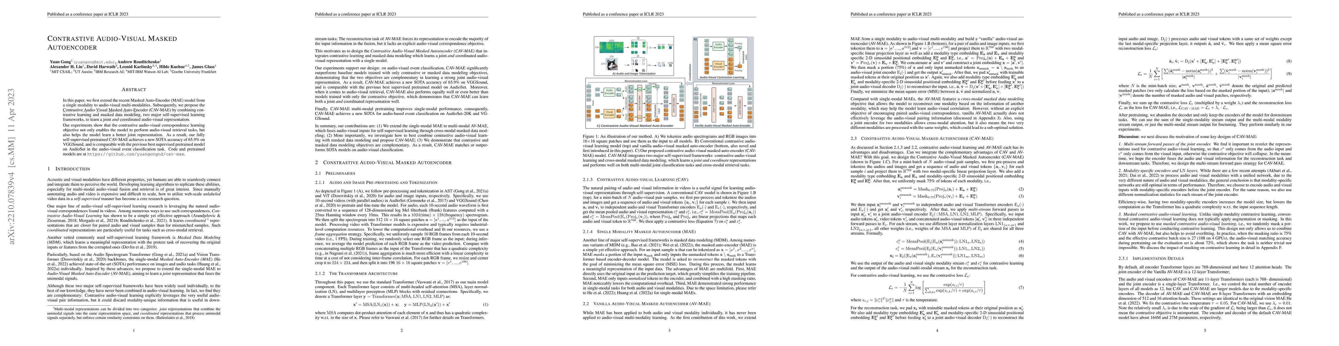 Thumbnail for Contrastive Audio-Visual Masked Autoencoder