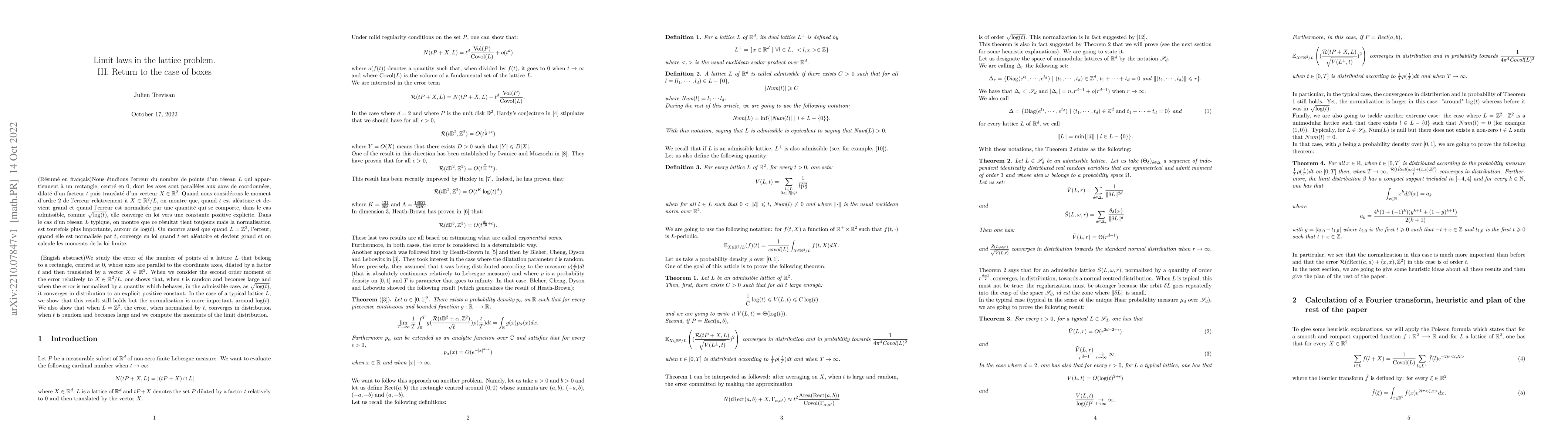 Thumbnail for Limit laws in the lattice problem. III. Return to the case of boxes