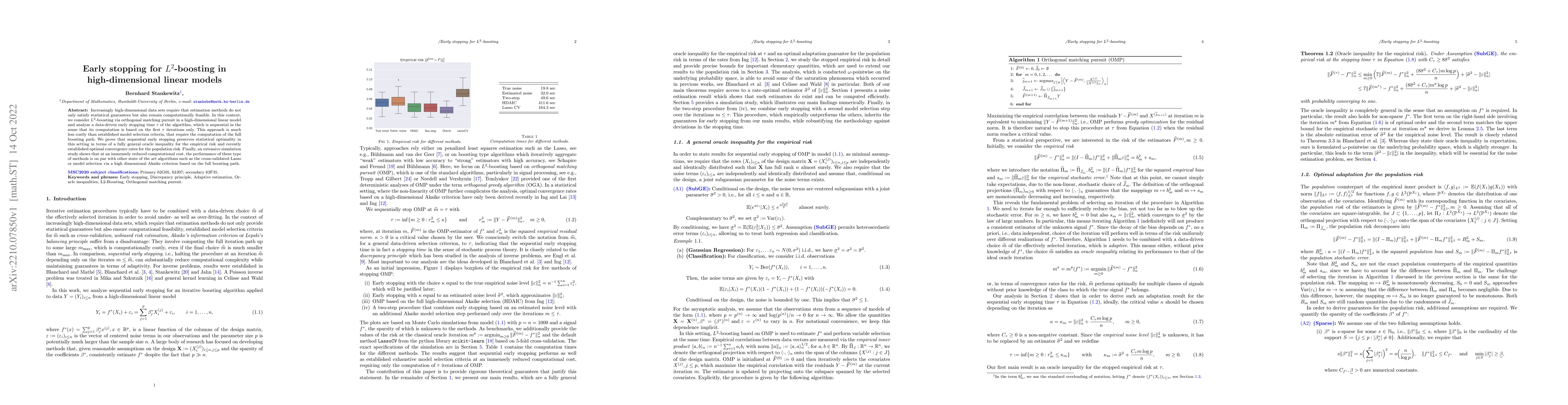 Thumbnail for Early stopping for $ L^2 $-boosting in high-dimensional linear models