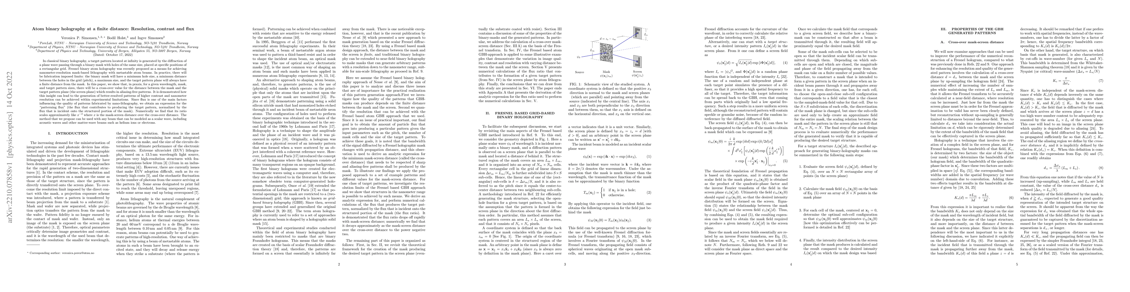 Thumbnail for Atom binary holography at a finite distance: Resolution, contrast and
  flux
