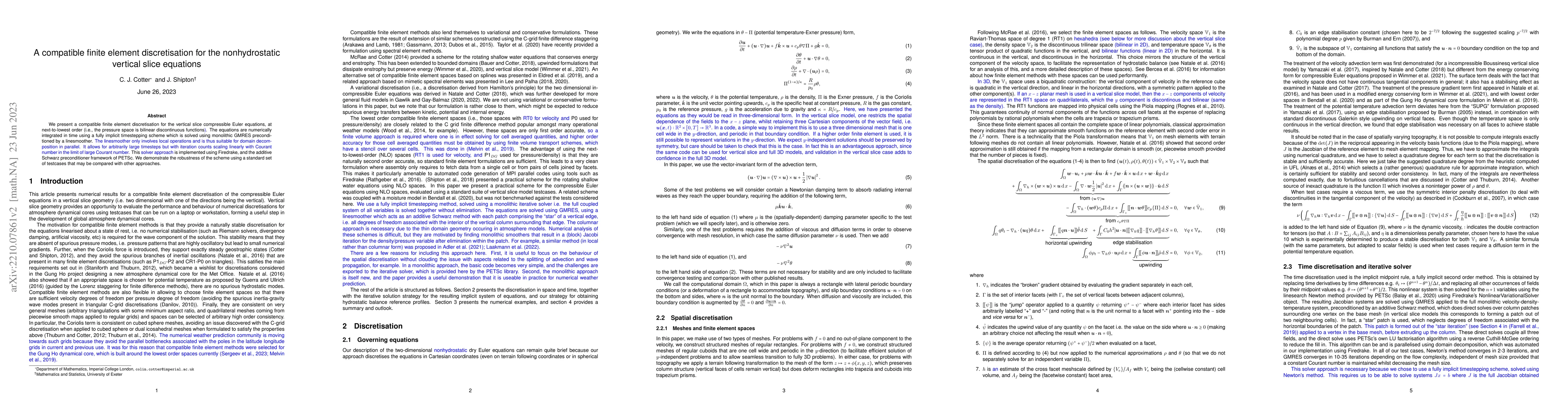 Thumbnail for A compatible finite element discretisation for the nonhydrostatic
  vertical slice equations