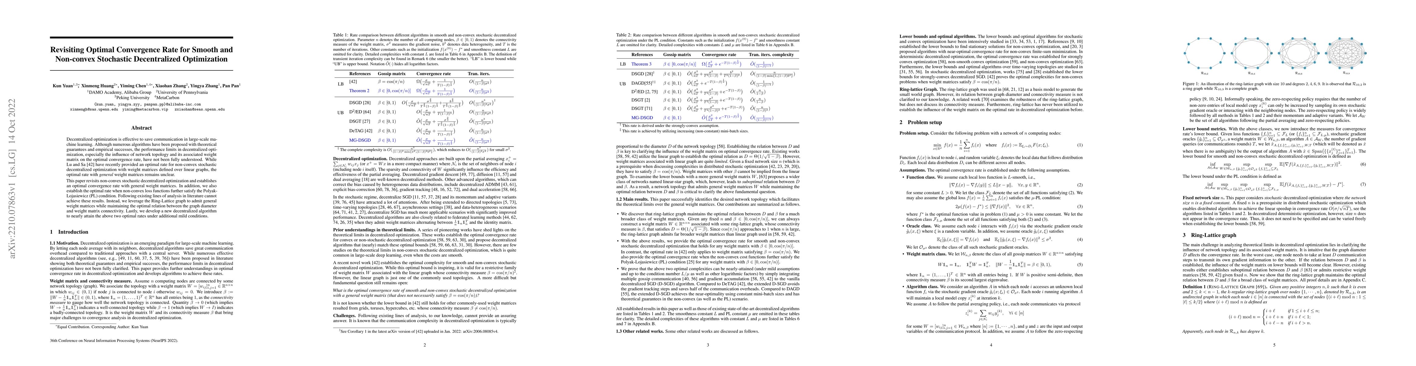 Thumbnail for Revisiting Optimal Convergence Rate for Smooth and Non-convex Stochastic
  Decentralized Optimization