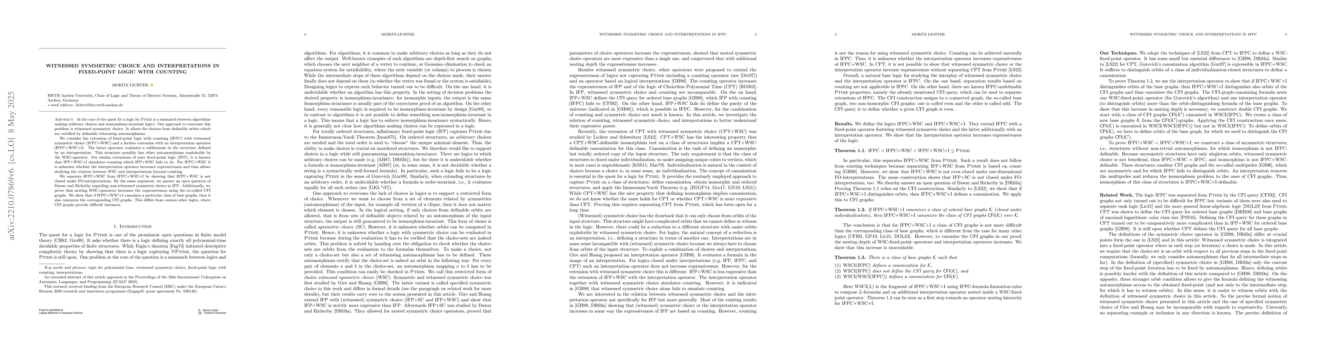 Thumbnail for Witnessed Symmetric Choice and Interpretations in Fixed-Point Logic with
  Counting
