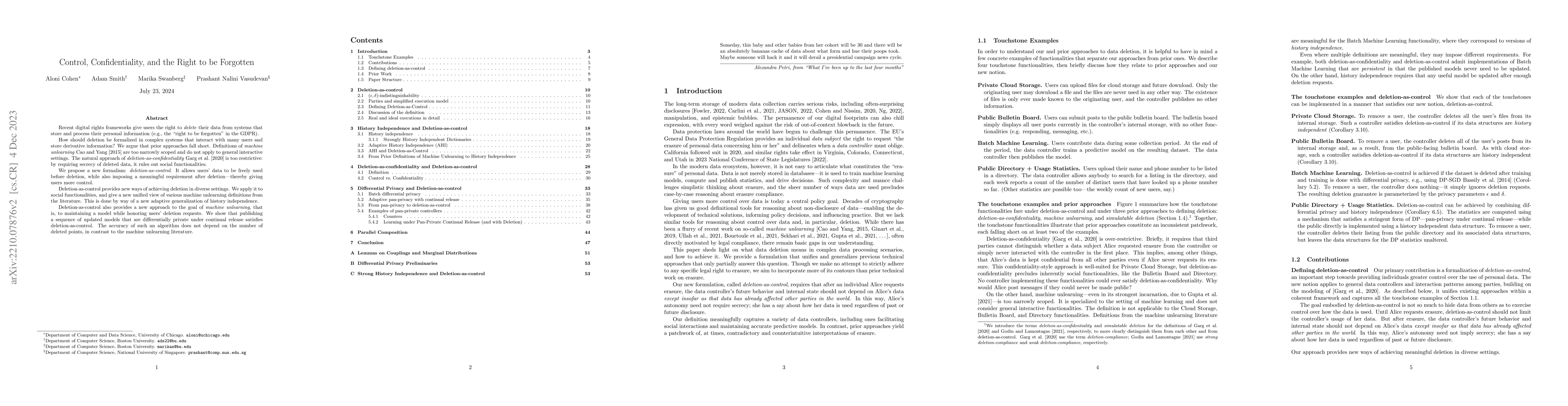 Thumbnail for Control, Confidentiality, and the Right to be Forgotten