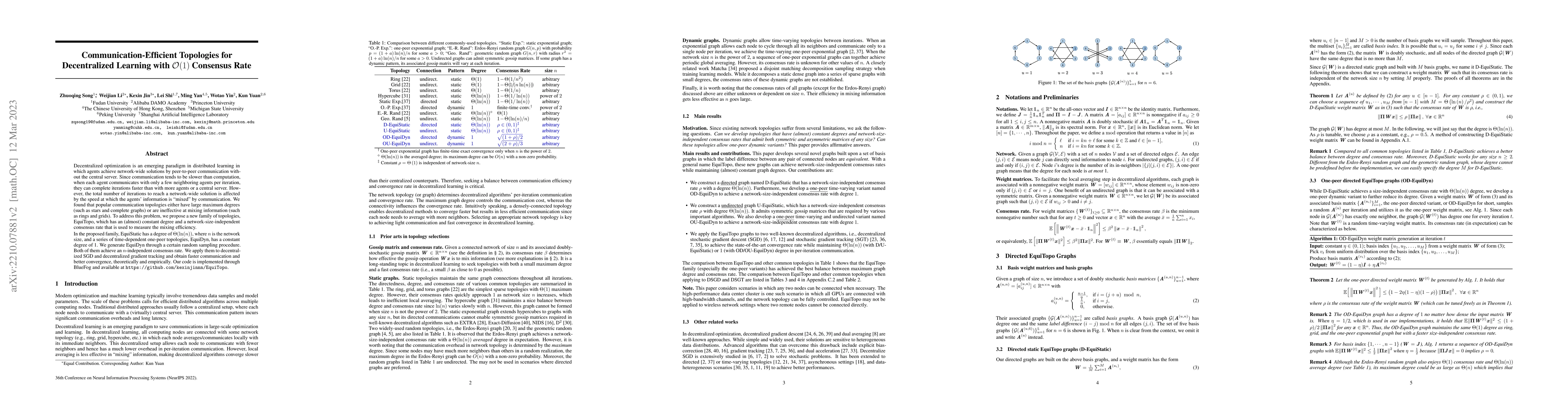 Thumbnail for Communication-Efficient Topologies for Decentralized Learning with
  $O(1)$ Consensus Rate