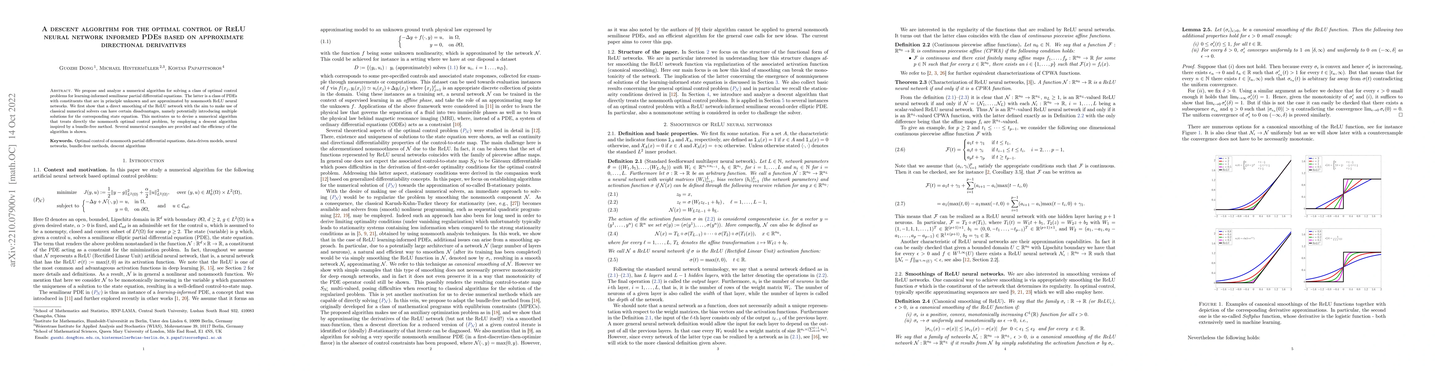Thumbnail for A descent algorithm for the optimal control of ReLU neural network
  informed PDEs based on approximate directional derivatives