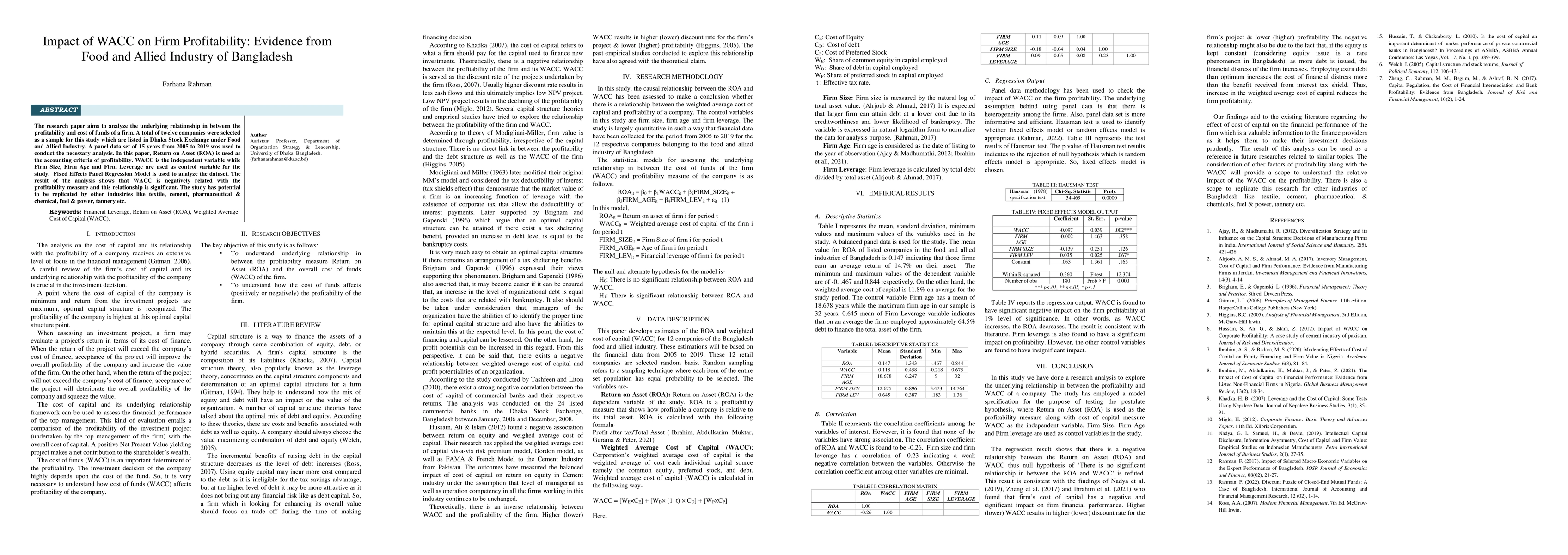 Thumbnail for Impact of WACC on Firm Profitability: Evidence from Food and Allied
  Industry of Bangladesh