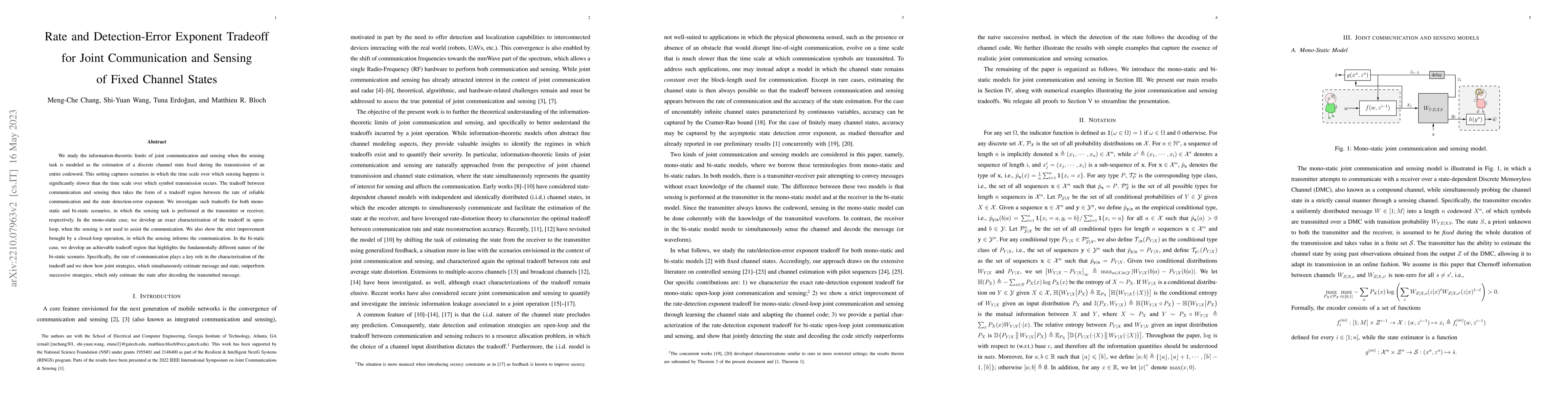 Thumbnail for Rate and Detection-Error Exponent Tradeoff for Joint Communication and
  Sensing of Fixed Channel States