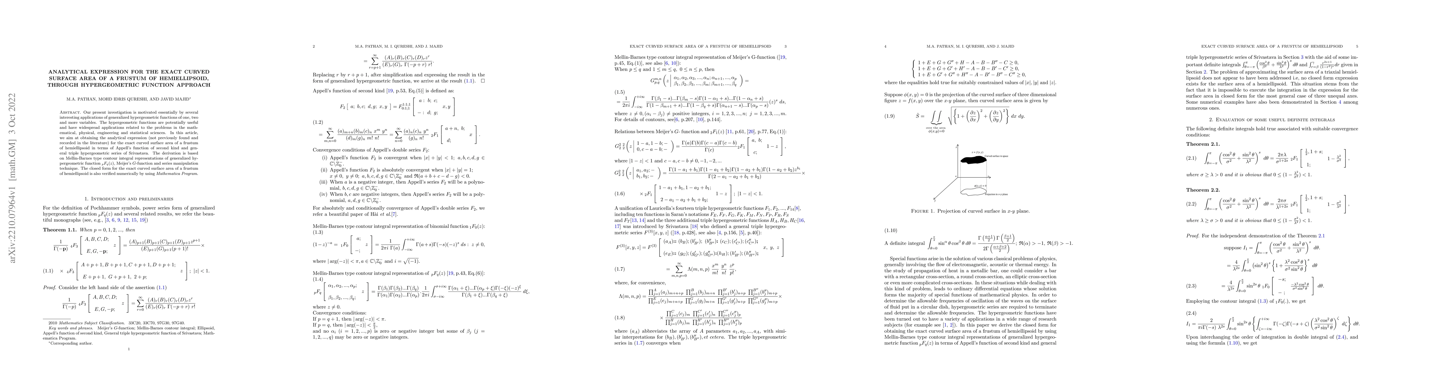 Thumbnail for Analytical expression for the exact curved surface area of a frustum of
  hemiellipsoid, through hypergeometric function approach