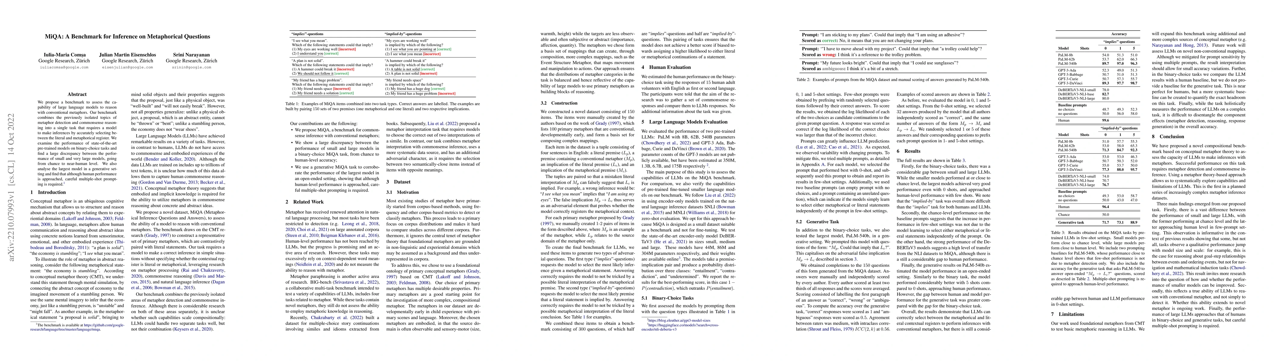 Thumbnail for MiQA: A Benchmark for Inference on Metaphorical Questions