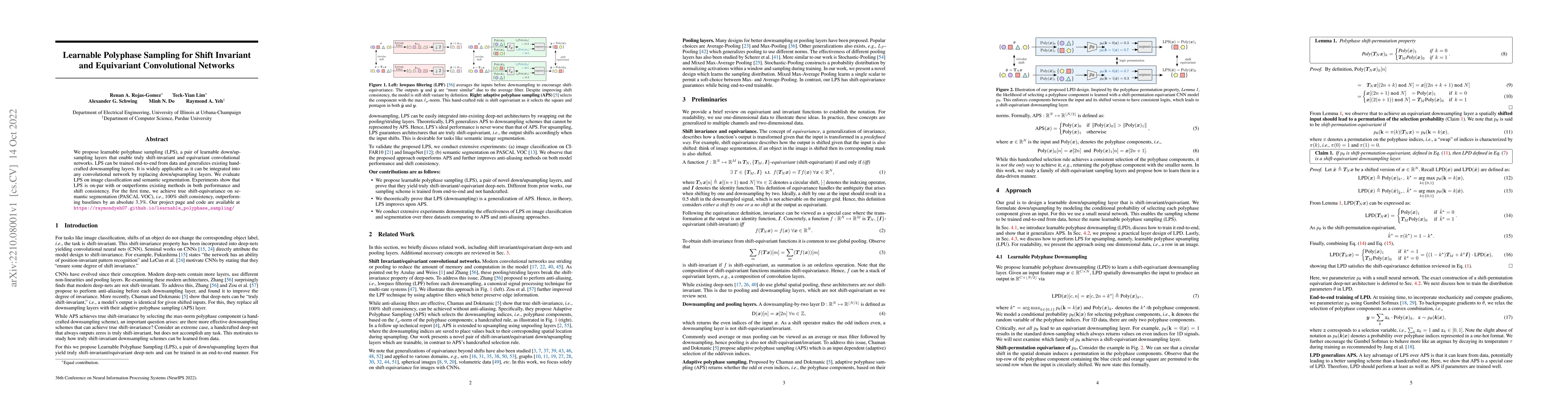 Thumbnail for Learnable Polyphase Sampling for Shift Invariant and Equivariant
  Convolutional Networks