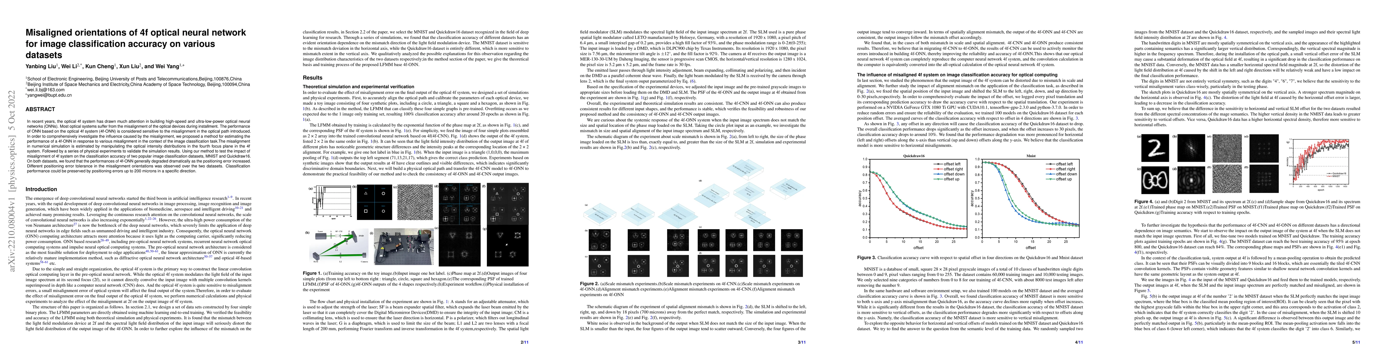 Thumbnail for Misaligned orientations of 4f optical neural network for image
  classification accuracy on various datasets