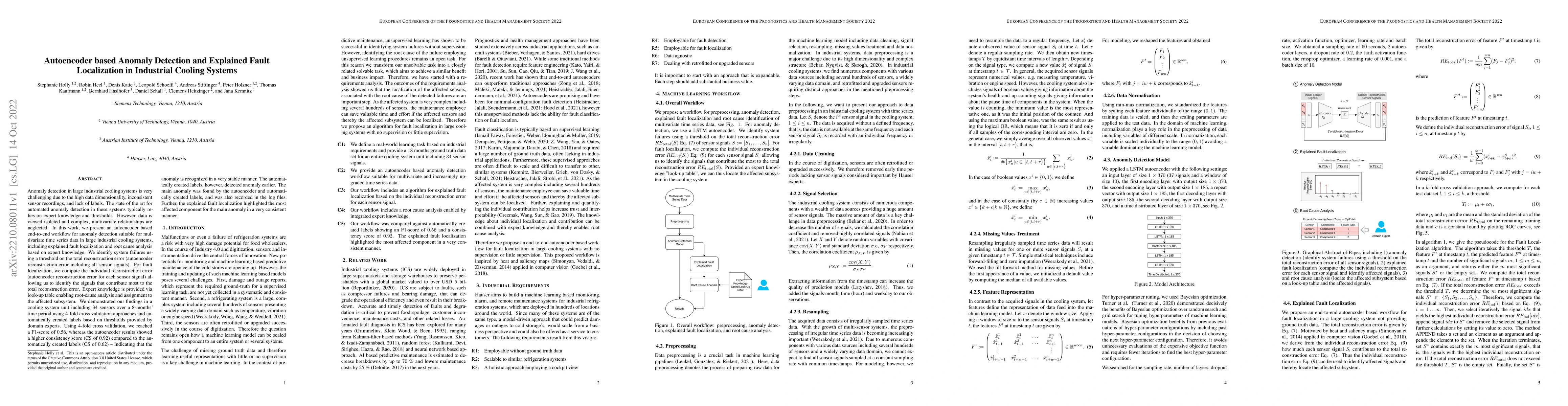 Thumbnail for Autoencoder based Anomaly Detection and Explained Fault Localization in
  Industrial Cooling Systems