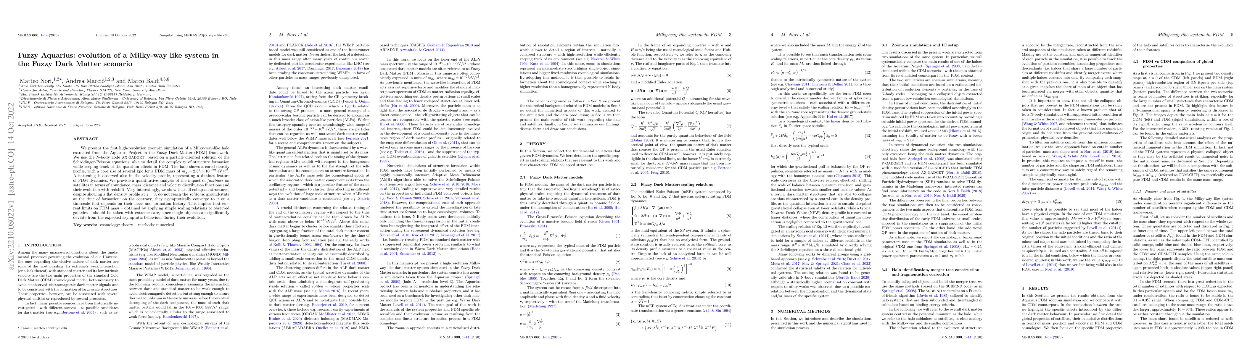 Thumbnail for Fuzzy Aquarius: evolution of a Milky-way like system in the Fuzzy Dark
  Matter scenario