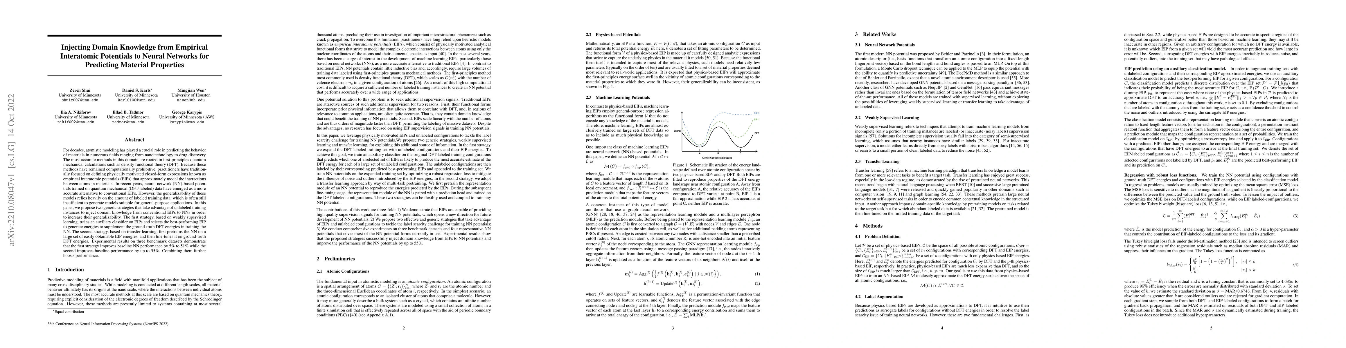 Thumbnail for Injecting Domain Knowledge from Empirical Interatomic Potentials to
  Neural Networks for Predicting Material Properties
