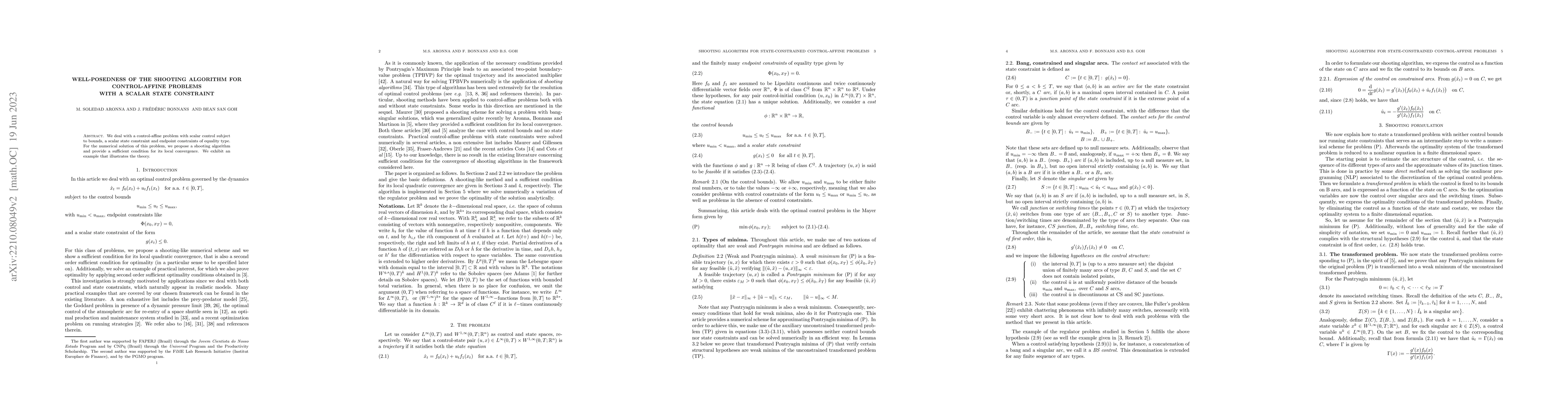 Thumbnail for Well-posedness of the shooting algorithm for control-affine problems
  with a scalar state constraint