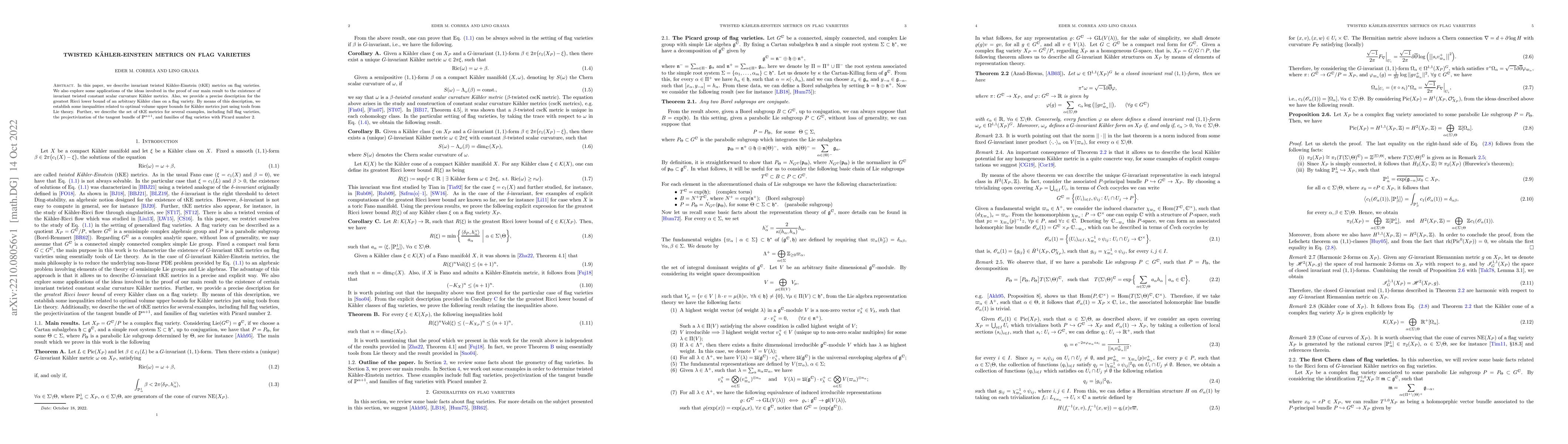 Thumbnail for Twisted K\"ahler-Einstein metrics on flag varieties