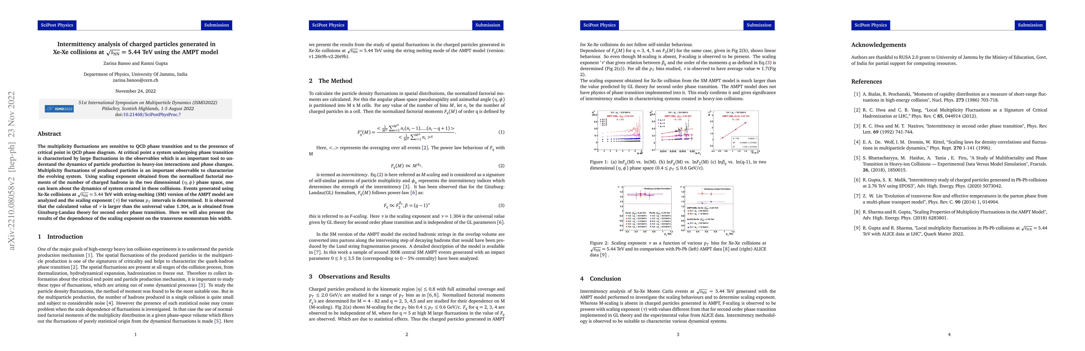 Thumbnail for Intermittency analysis of charged particles generated in
  Xe-Xe~collisions at $\sqrt{s_{\rm{NN}}}$ = 5.44 TeV using the AMPT model