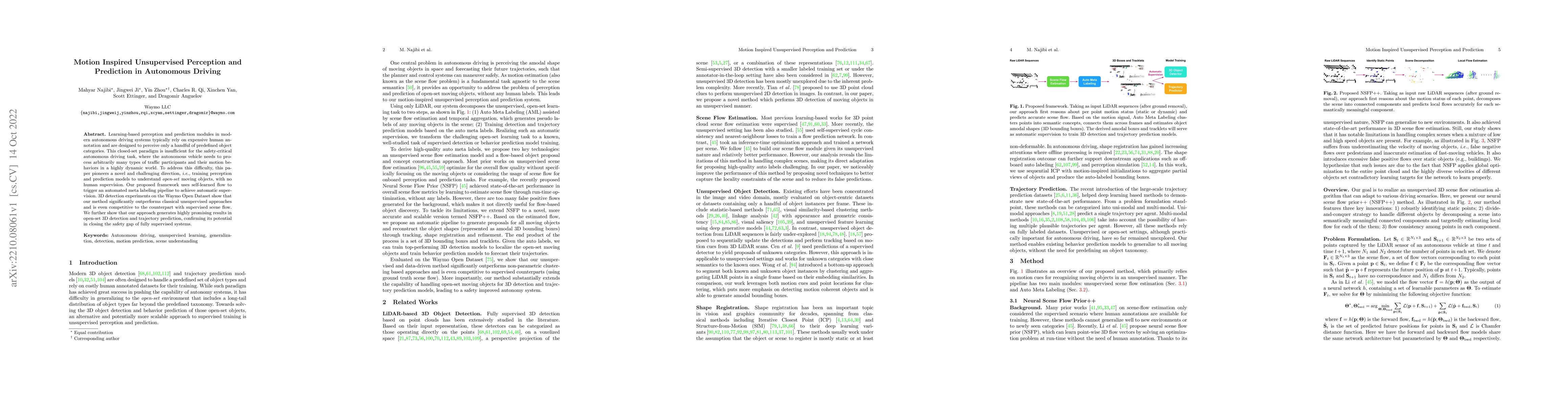 Thumbnail for Motion Inspired Unsupervised Perception and Prediction in Autonomous
  Driving
