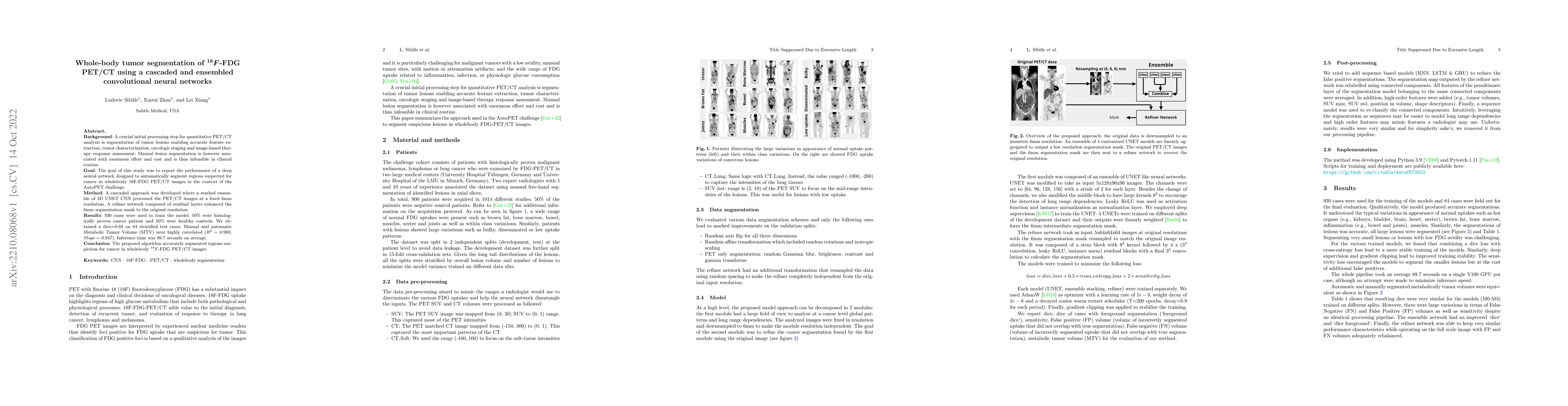 Thumbnail for Whole-body tumor segmentation of 18F -FDG PET/CT using a cascaded and
  ensembled convolutional neural networks