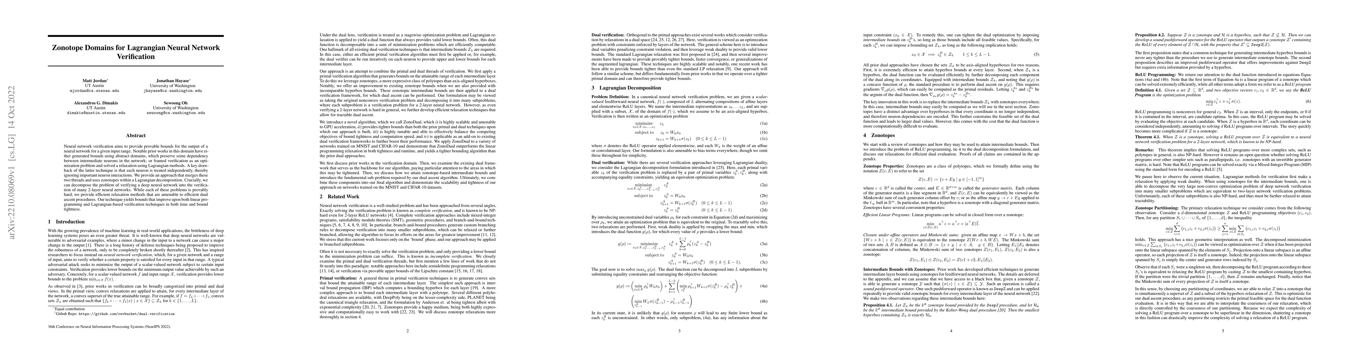 Thumbnail for Zonotope Domains for Lagrangian Neural Network Verification