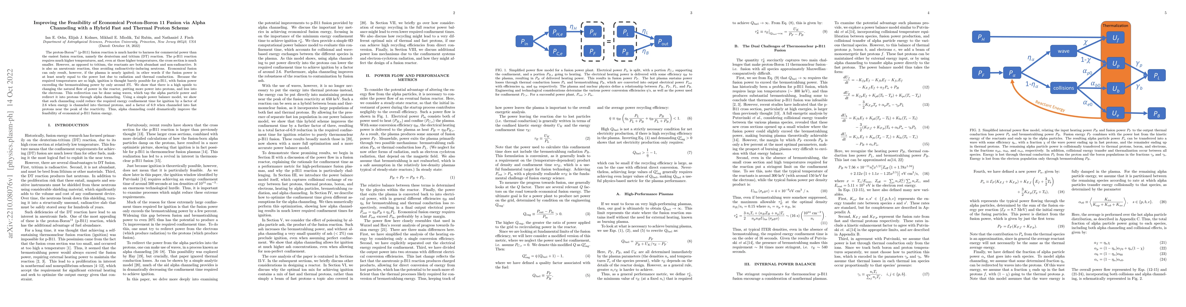 Thumbnail for Improving the Feasibility of Economical Proton-Boron 11 Fusion via Alpha
  Channeling with a Hybrid Fast and Thermal Proton Scheme
