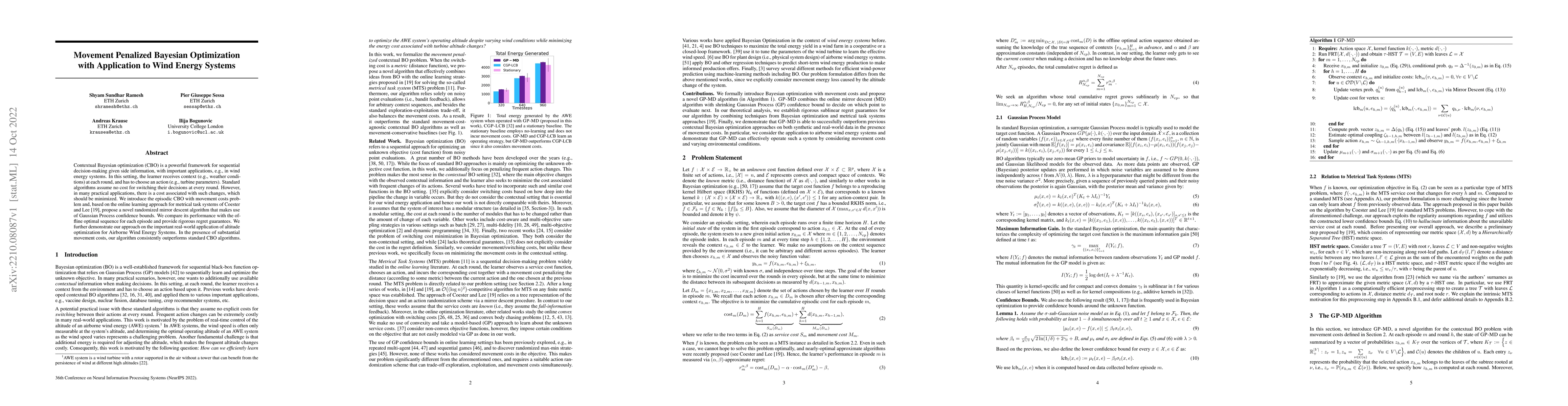 Thumbnail for Movement Penalized Bayesian Optimization with Application to Wind Energy
  Systems