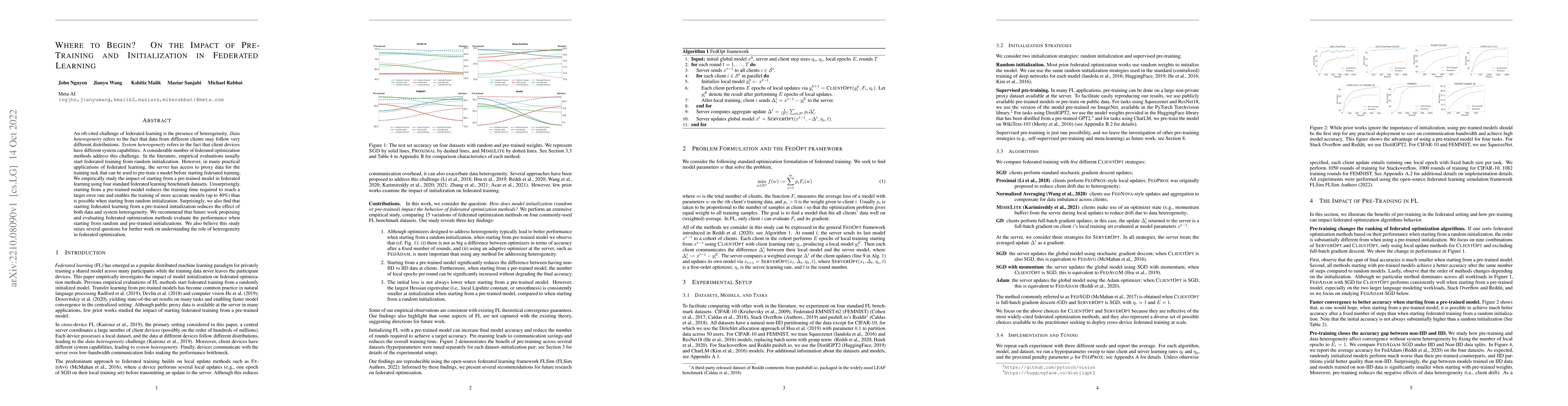 Thumbnail for Where to Begin? On the Impact of Pre-Training and Initialization in
  Federated Learning