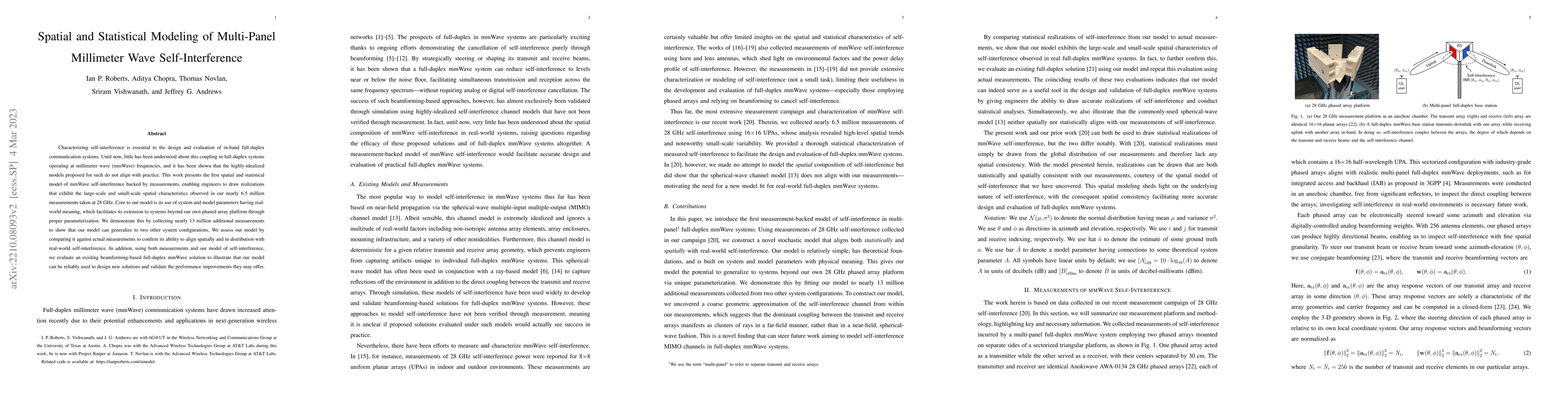 Thumbnail for Spatial and Statistical Modeling of Multi-Panel Millimeter Wave
  Self-Interference