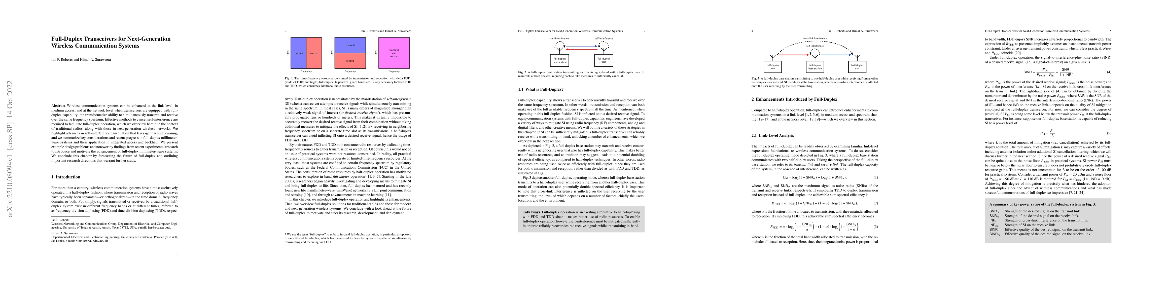 Thumbnail for Full-Duplex Transceivers for Next-Generation Wireless Communication
  Systems