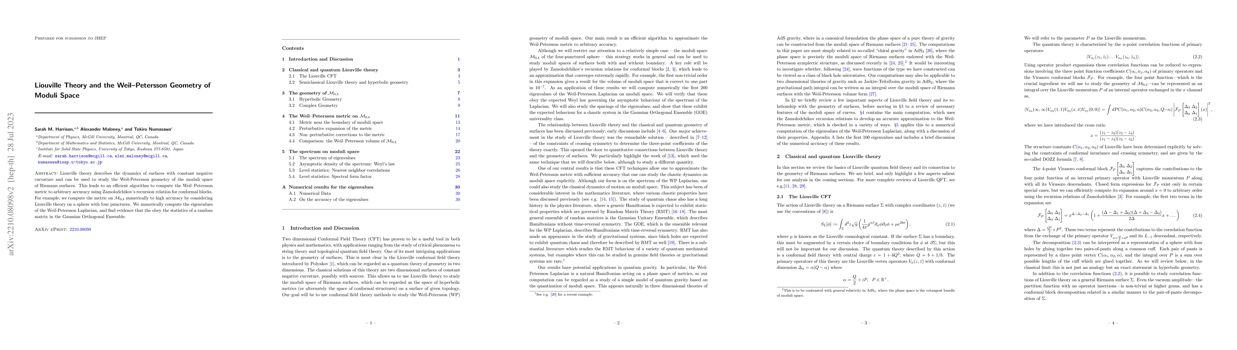 Thumbnail for Liouville Theory and the Weil-Petersson Geometry of Moduli Space