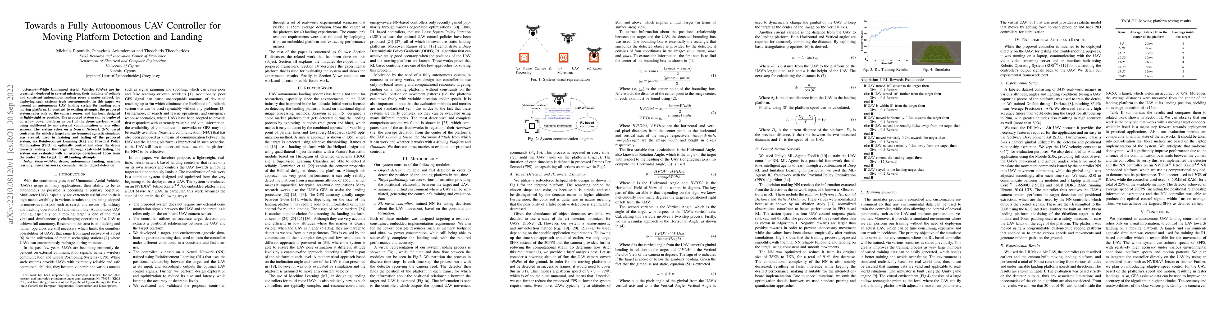 Thumbnail for Towards a Fully Autonomous UAV Controller for Moving Platform Detection
  and Landing