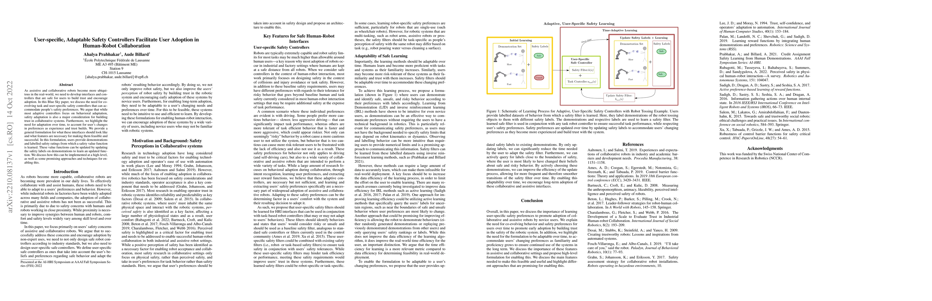 Thumbnail for User-specific, Adaptable Safety Controllers Facilitate User Adoption in
  Human-Robot Collaboration