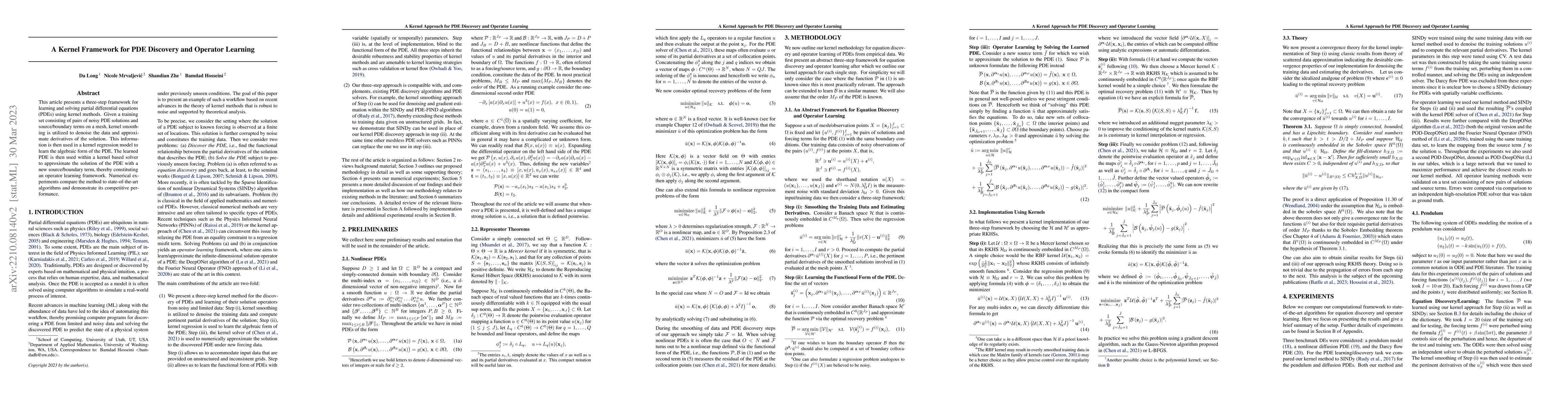 Thumbnail for A Kernel Approach for PDE Discovery and Operator Learning