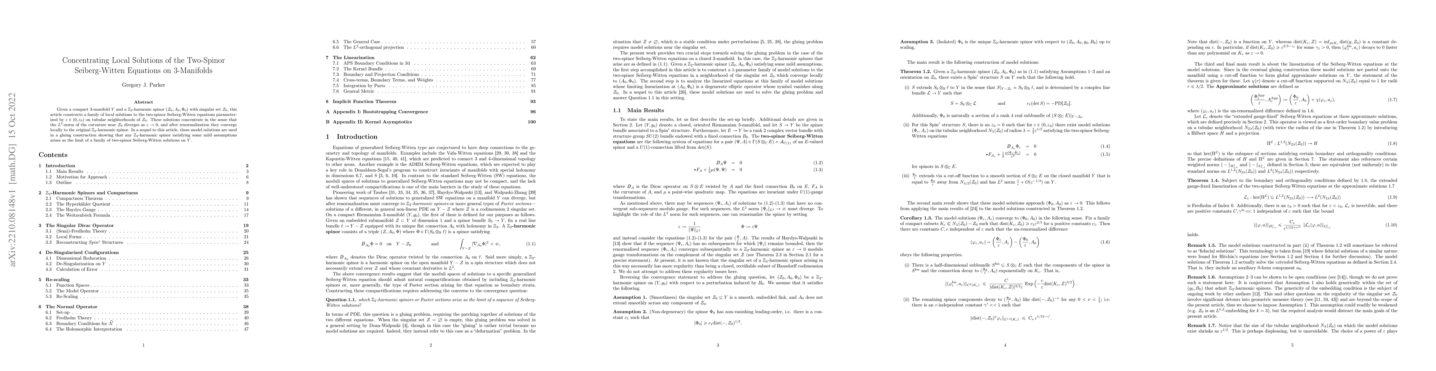 Thumbnail for Concentrating Local Solutions of the Two-Spinor Seiberg-Witten Equations
  on 3-Manifolds