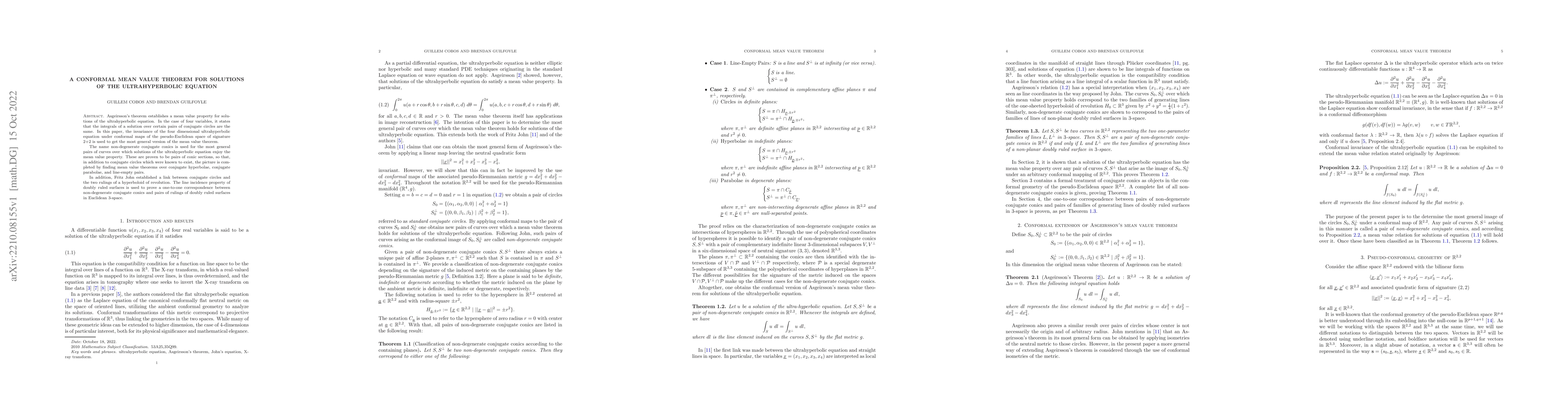 Thumbnail for A Conformal Mean Value Theorem for Solutions of the Ultrahyperbolic
  Equation