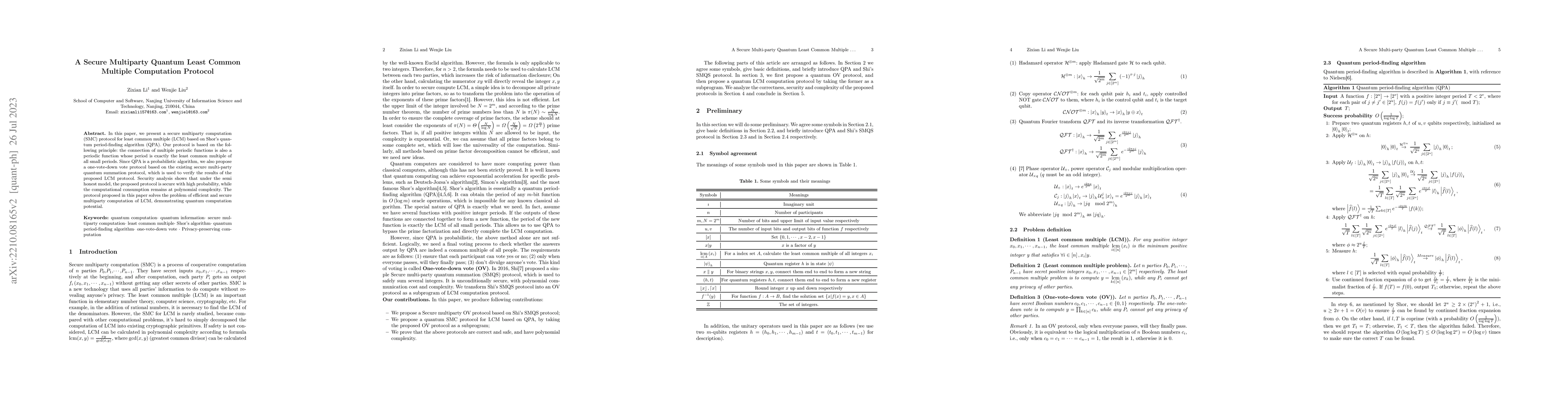 Thumbnail for A Secure Multiparty Quantum Least Common Multiple Computation Protocol