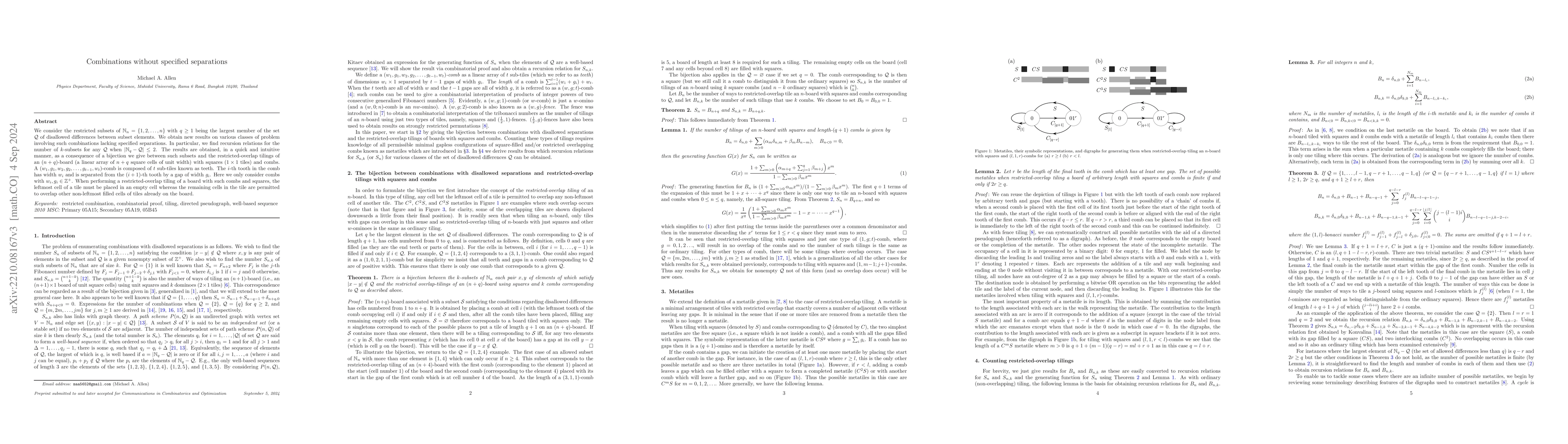 Thumbnail for Combinations without specified separations