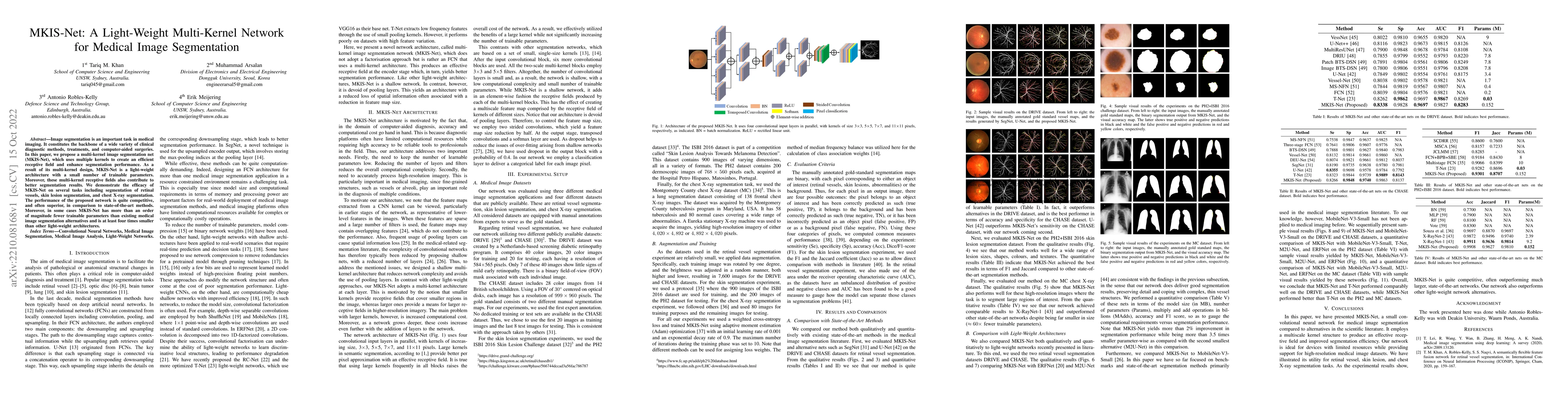 Thumbnail for MKIS-Net: A Light-Weight Multi-Kernel Network for Medical Image
  Segmentation