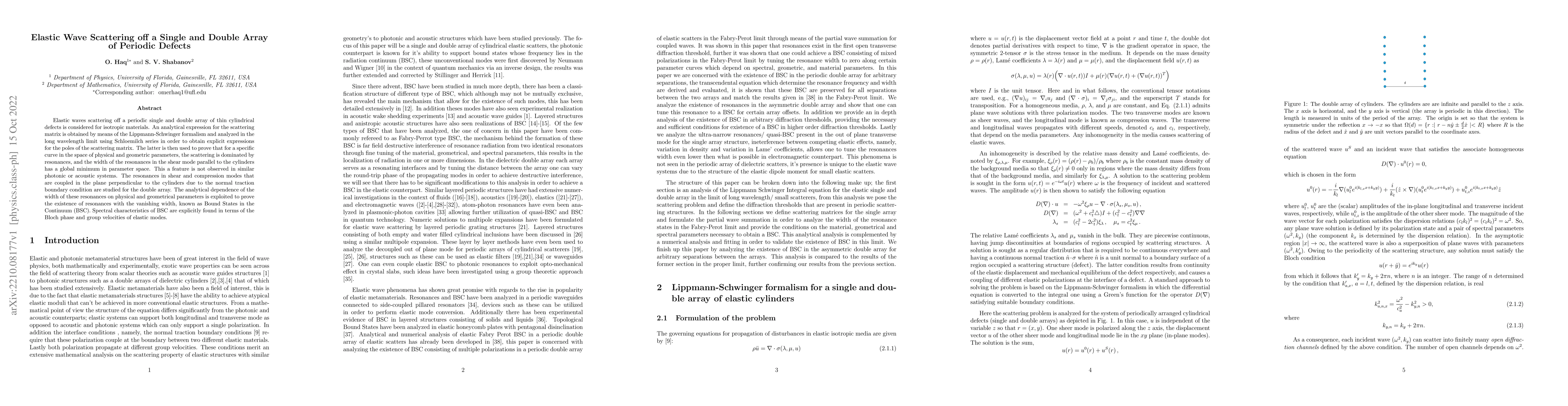 Thumbnail for Elastic Wave Scattering off a Single and Double Array of Periodic
  Defects