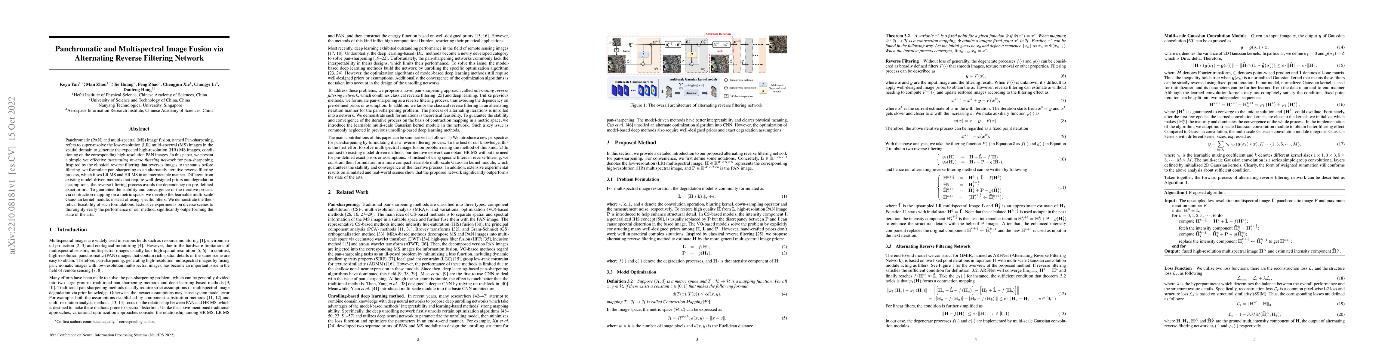 Thumbnail for Panchromatic and Multispectral Image Fusion via Alternating Reverse
  Filtering Network